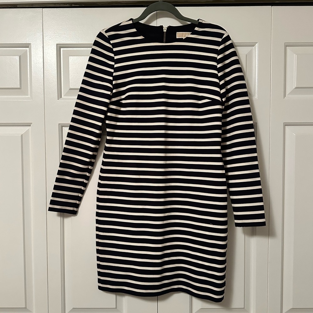 Michael by Michael Kors Navy Striped Mini Dress with Zipper Back.